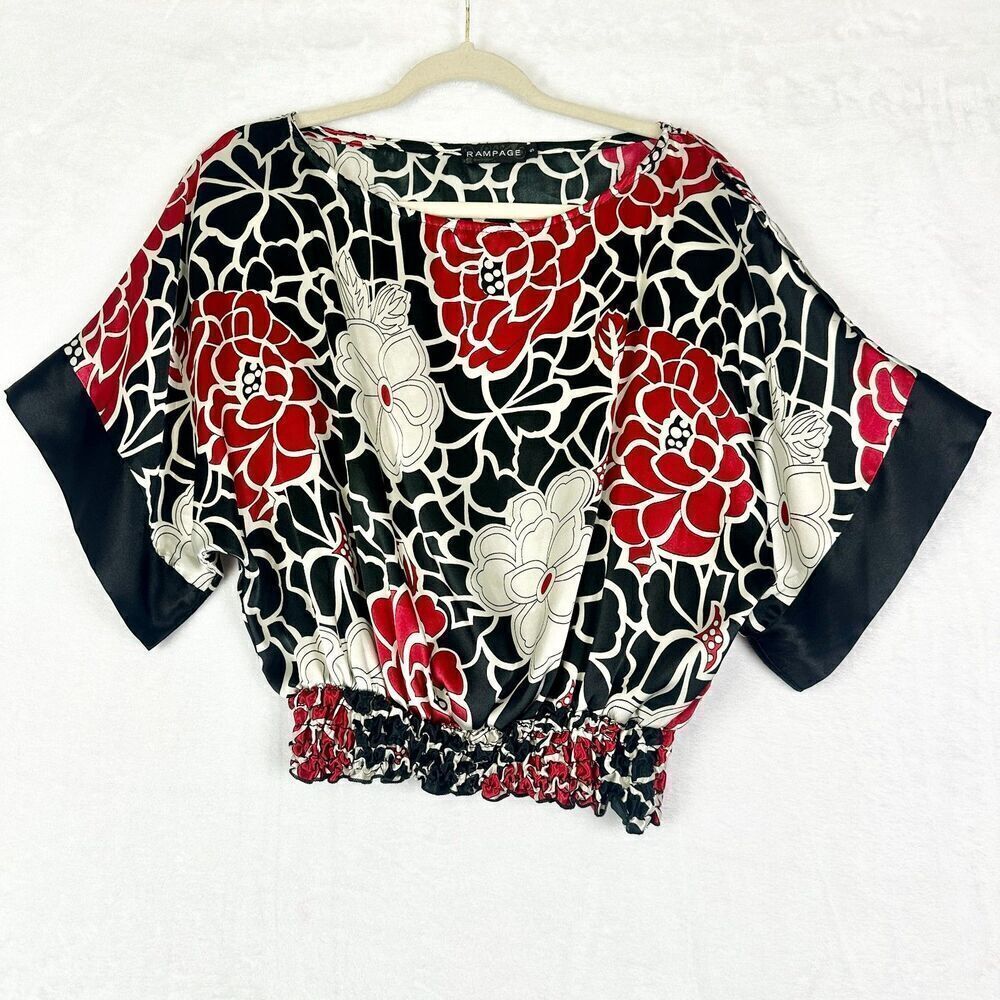 Vintage Y2K Rampage Satin Top Size Small Floral Kimono Sleeve Cropped